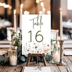 Boho Pastel Wildflowers Modern Floral Wedding Table Number