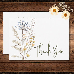 Boho Pastel Wildflowers Modern Floral Wedding Thank You Card