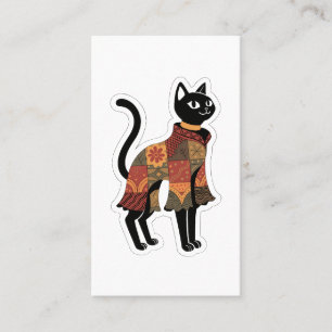 Boho Patchwork Black Cat Greeting Card