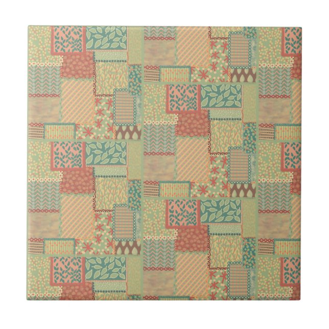 Boho Patchwork Ceramic Tile (Front)