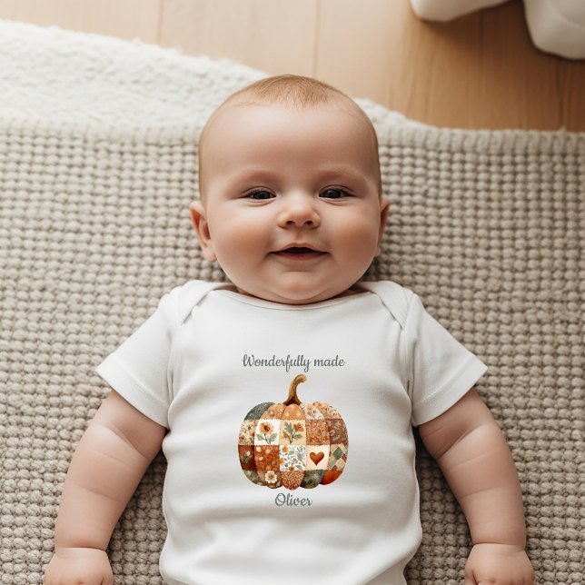 Boho Patchwork Pumpkin Christian Newborn Baby Bodysuit (Creator Uploaded)
