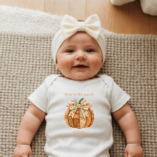 Boho Patchwork Pumpkin New to the Patch Newborn Baby Bodysuit