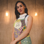 Boho Patchwork Quilt and Heart Shape Personalised Apron<br><div class="desc">This pretty apron is ready to be personalised with a name. This apron has a illustrated design with the look of a colourful boho style patchwork quilt. A cream coloured heart shaped graphic with faux stitching accents is ready to be personalised with a name in navy blue script or cursive...</div>