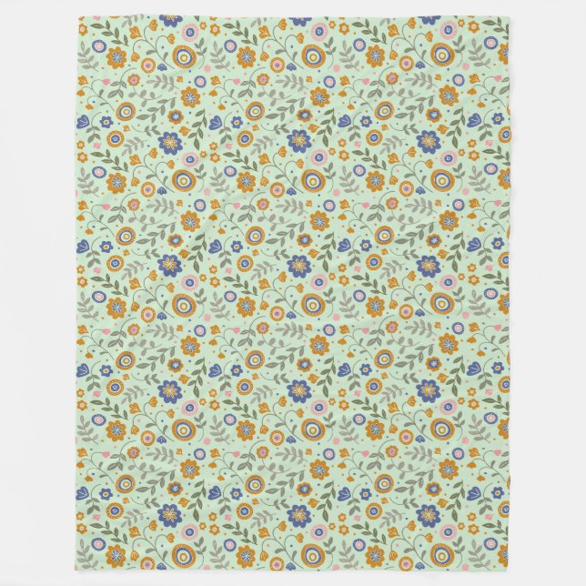 Boho pattern 01.w Lgreen BG  Fleece Blanket (Front)