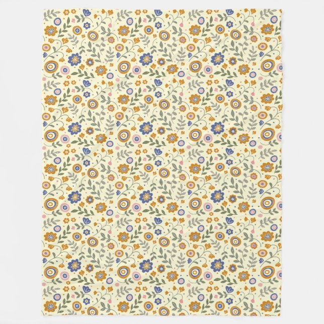 Boho pattern 01.w Lyellow BG Fleece Blanket (Front)