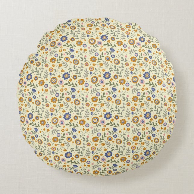Boho pattern 01.w Lyellow BG Round Cushion (Front)