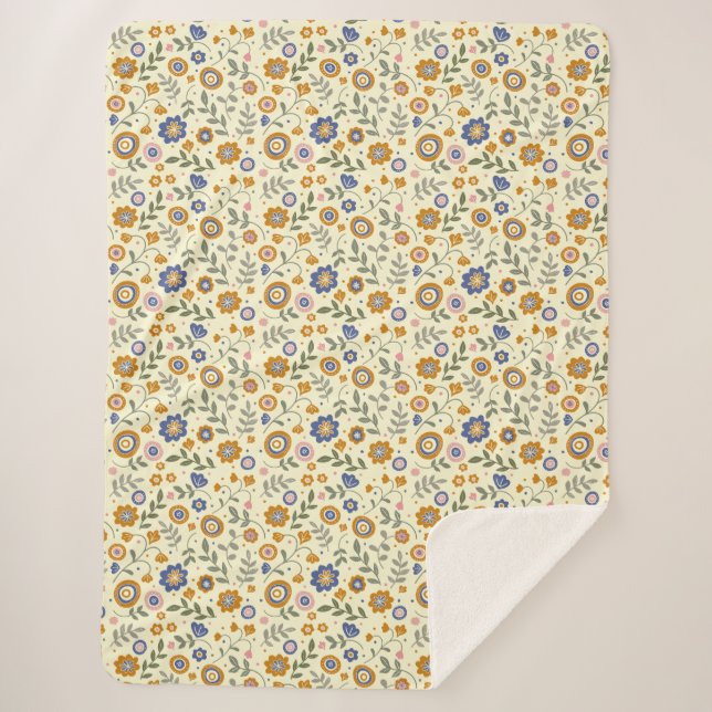 Boho pattern 01.w Lyellow BG Sherpa Blanket (Front)