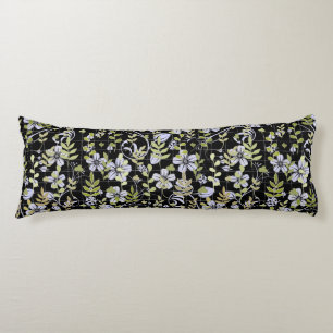 Boho pattern 02.w Floral on Black BG Body Cushion