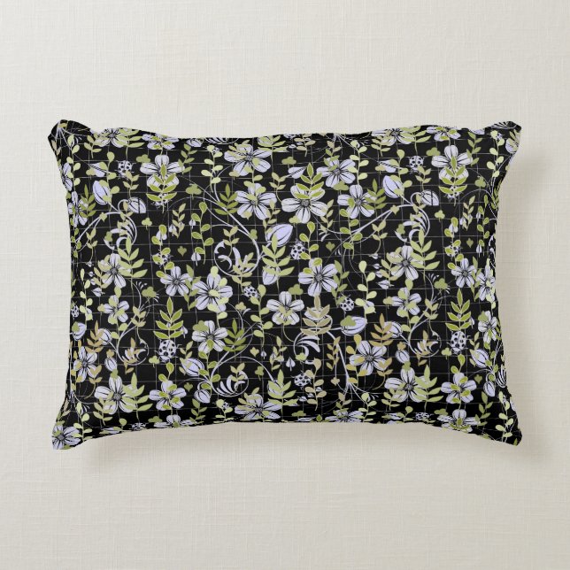 Boho pattern 02.w Floral on Black BG Decorative Cushion (Front)