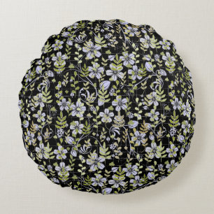 Boho pattern 02.w Floral on Black BG Round Cushion