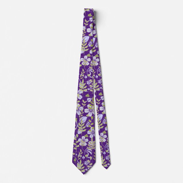 Boho pattern 02.w Floral on D Purple BG Tie (Front)
