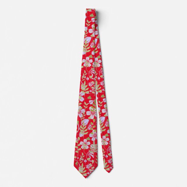 Boho pattern 02.w Floral on Red BG Tie (Front)