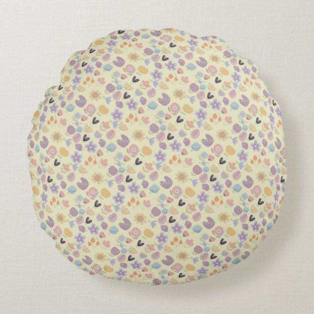 Boho pattern 02.w LYellow BG Round Cushion (Front)