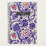 Boho Pattern Blue and Red  Planner<br><div class="desc">Blue with red accents watercolor inspired boho pattern.  Personalise name inside grey rectangle at front.</div>