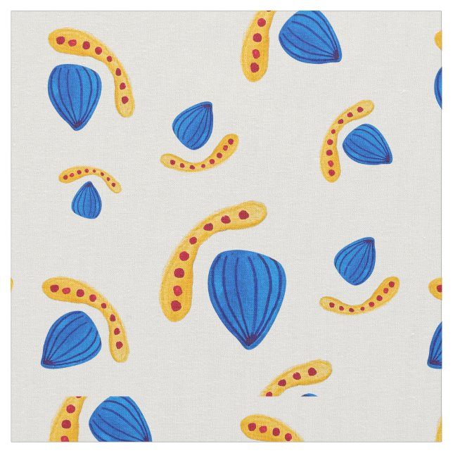 Boho pattern hand-painted yellow and blue fabric (Close Up)