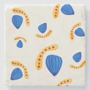 Boho pattern hand-painted yellow and blue stone coaster