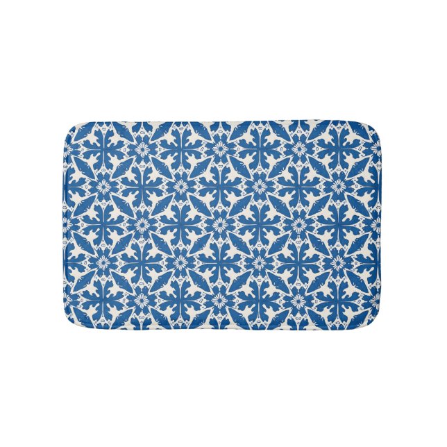 Boho Pattern in Blue – Elegant & Bold Bath Mat (Front)