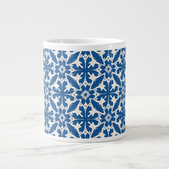 Boho Pattern in Blue – Elegant & Bold Large Coffee Mug (Front)