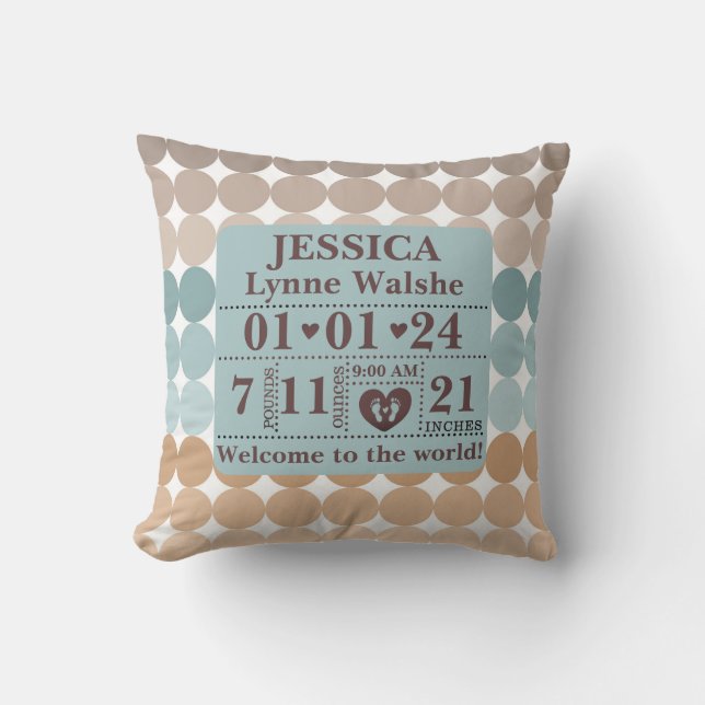 Boho Pattern Personalised Birth Stats Cushion (Front)