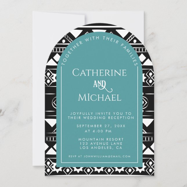 Boho Pattern Photo Arch Green Wedding Reception Invitation (Front)