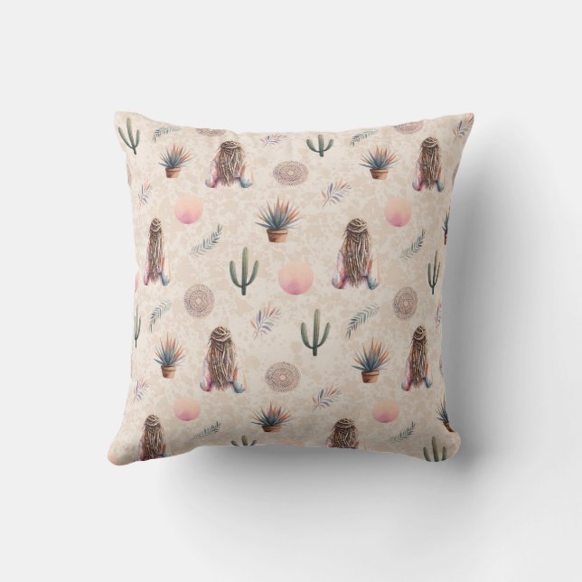 Boho Pattern with the Dreadlocks Moon Cushion (Back)