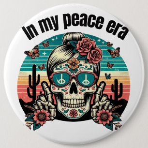 Boho Peace Era Skull – Retro Desert Floral Design" 6 Cm Round Badge