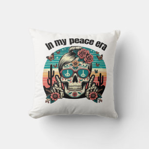Boho Peace Era Skull – Retro Desert Floral Design" Cushion