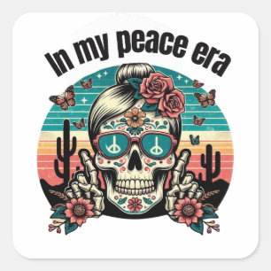 Boho Peace Era Skull – Retro Desert Floral Design" Square Sticker