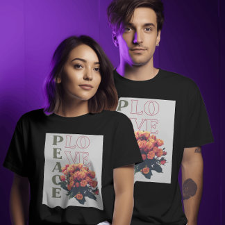 Boho Peace & Love Floral - Retro 70s Groovy T-Shirt