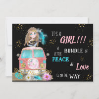 * Boho Peace & Love Hippie Baby GIRL Invitation
