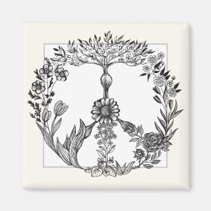 Boho Peace Sign Elegant Girly Cute Pretty Floral Magnet