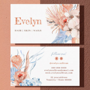 Boho peach and blue business card