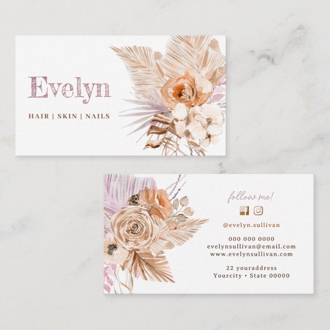 Boho peach and lilac business card (Front/Back)