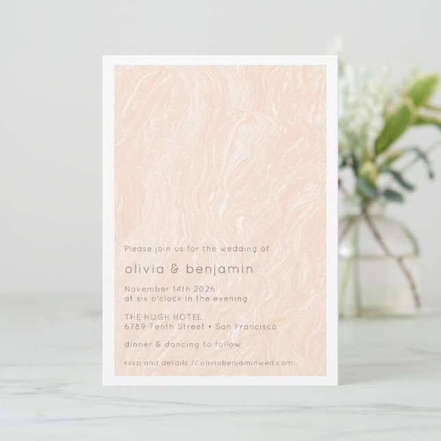 Boho Peach Blush Marble Modern Wedding  Invitation (Standing Front)