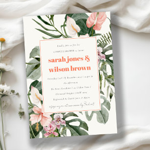 Boho Peach Blush Tropical Floral Couples Shower Invitation