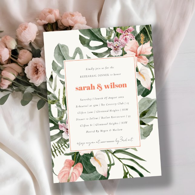 Boho Peach Blush Tropical Floral Rehearsal Dinner Invitation (Creator Uploaded)