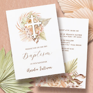 Boho Peach Bouquet Baptism Invitation