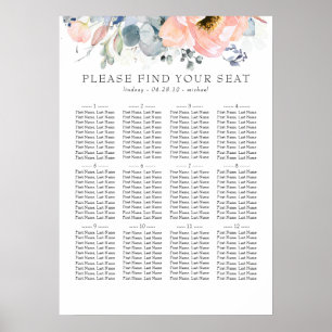Boho Peach Floral Dusty Blue Wedding Seating Chart