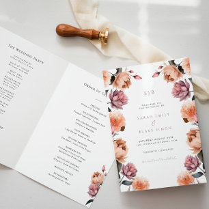 Boho Peach Floral Garden Wedding Folded Program