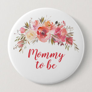 Boho Peach Floral Mummy to be 4" 10 Cm Round Badge