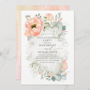Boho Peach Flowers Elegant Garden Engagement Party Invitation