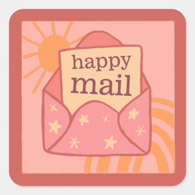 Boho peach happy mail small business sticker (Front)