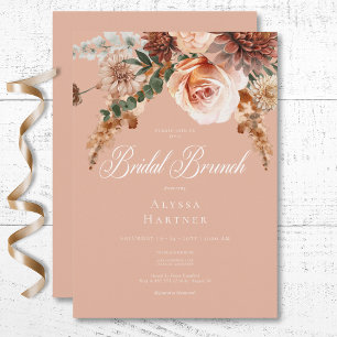 Boho Peach & Rust Floral Peach Blush Bridal Brunch Invitation