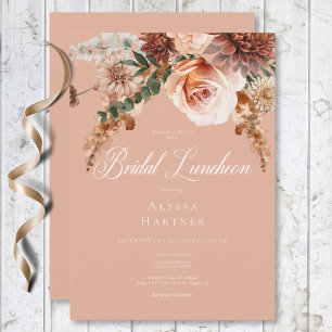 Boho Peach & Rust Floral Peach Blush Bridal Lunch Invitation