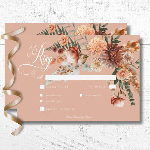 Boho Peach & Rust Floral Peach Blush Dinner RSVP Card