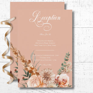 Boho Peach & Rust Floral Peach Blush Reception Enclosure Card