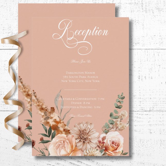 Boho Peach & Rust Floral Peach Blush Reception Enclosure Card (Boho Peach & Rust Floral Peach Blush Wedding Reception Enclosure Card)
