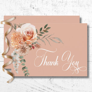 Boho Peach & Rust Floral Peach Blush Wedding Thank You Card
