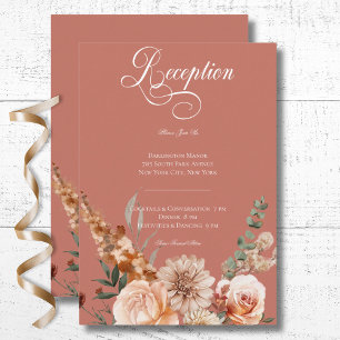 Boho Peach & Rust Floral Rust Reception Enclosure Card