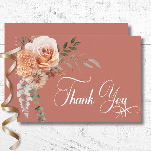 Boho Peach & Rust Floral Rust Wedding Thank You Card